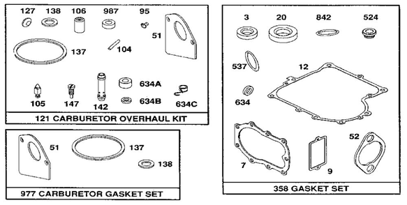 Gasket Sets Diagram and Parts List for 259700-259799 0102, 0104, 0117 Briggs and Stratton Engine